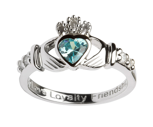 Anello Claddagh In Argento 925 Con Cristallo Acquamarina – Pietra Natività Marzo, Taglie Da I A U, BKT-571 - 4