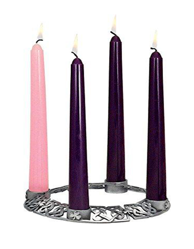HOLIDAY CELTIC KNOT PEWTER ADVENT WREATH w CANDLES
