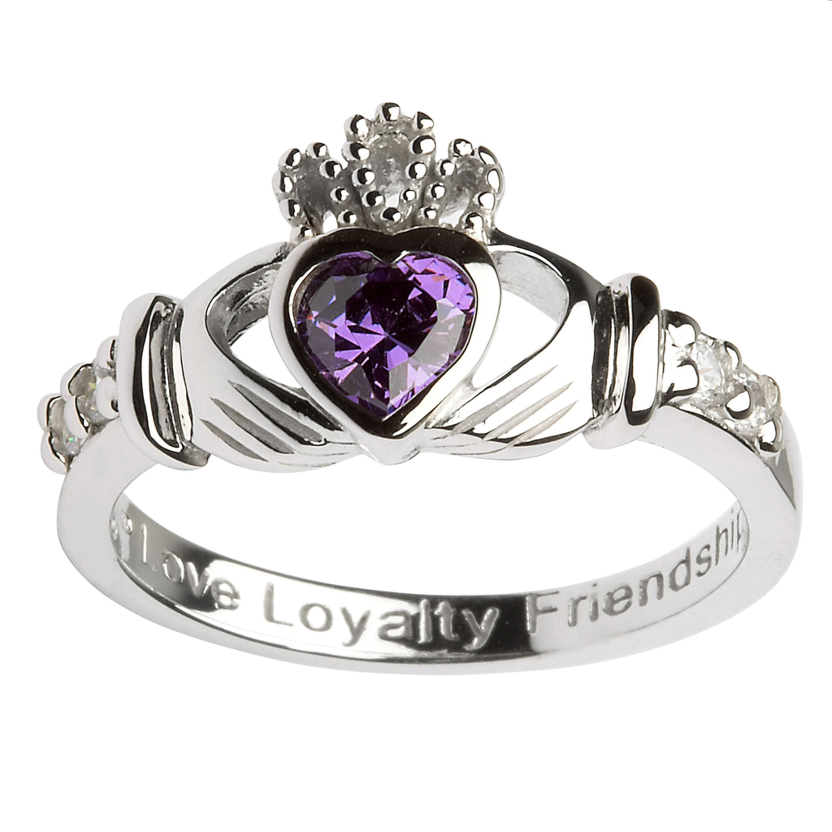 RINGS SHANORE STERLING BIRTHSTONE CLADDAGH RING - FEBRUARY