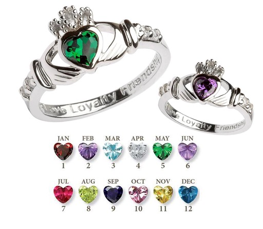 RINGS SHANORE STERLING BIRTHSTONE CLADDAGH RING - FEBRUARY