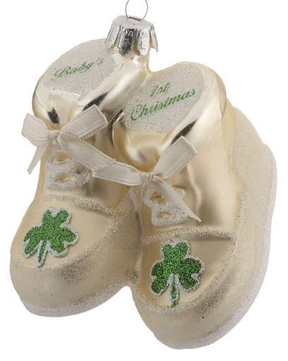 ORNAMENTS GLASS BABY SHOE ORNAMENT with SHAMROCK