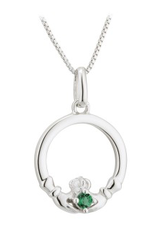 PENDANTS & NECKLACES ACARA SILVER CLADDAGH PENDANT with STONE