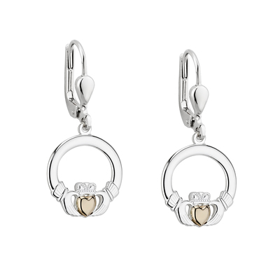 PENDANTS & NECKLACES SOLVAR STERLING & 10K CLADDAGH DROP EARRING