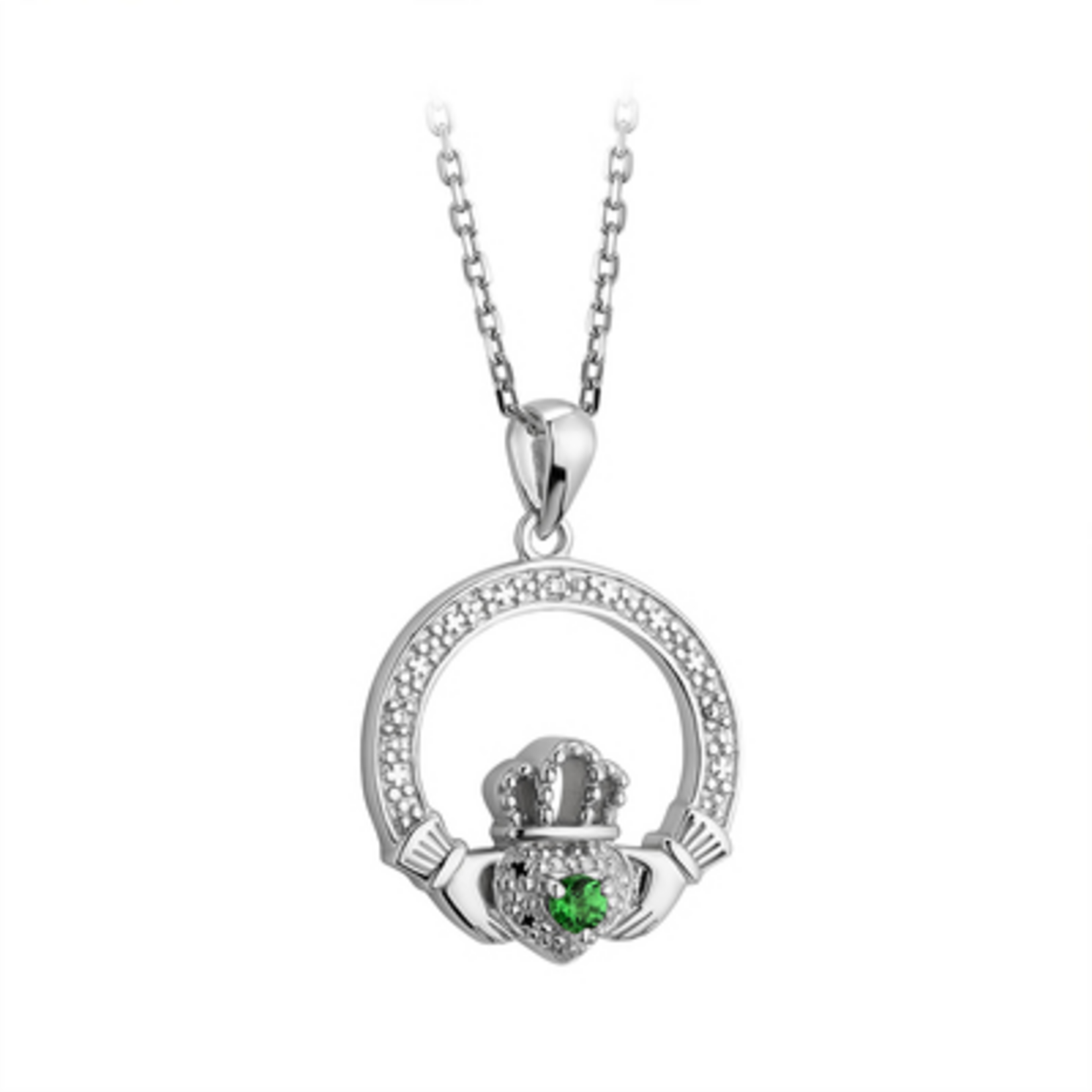 PENDANTS & NECKLACES SOLVAR STERLING CRYSTAL ILLUSION CLADDAGH PENDANT