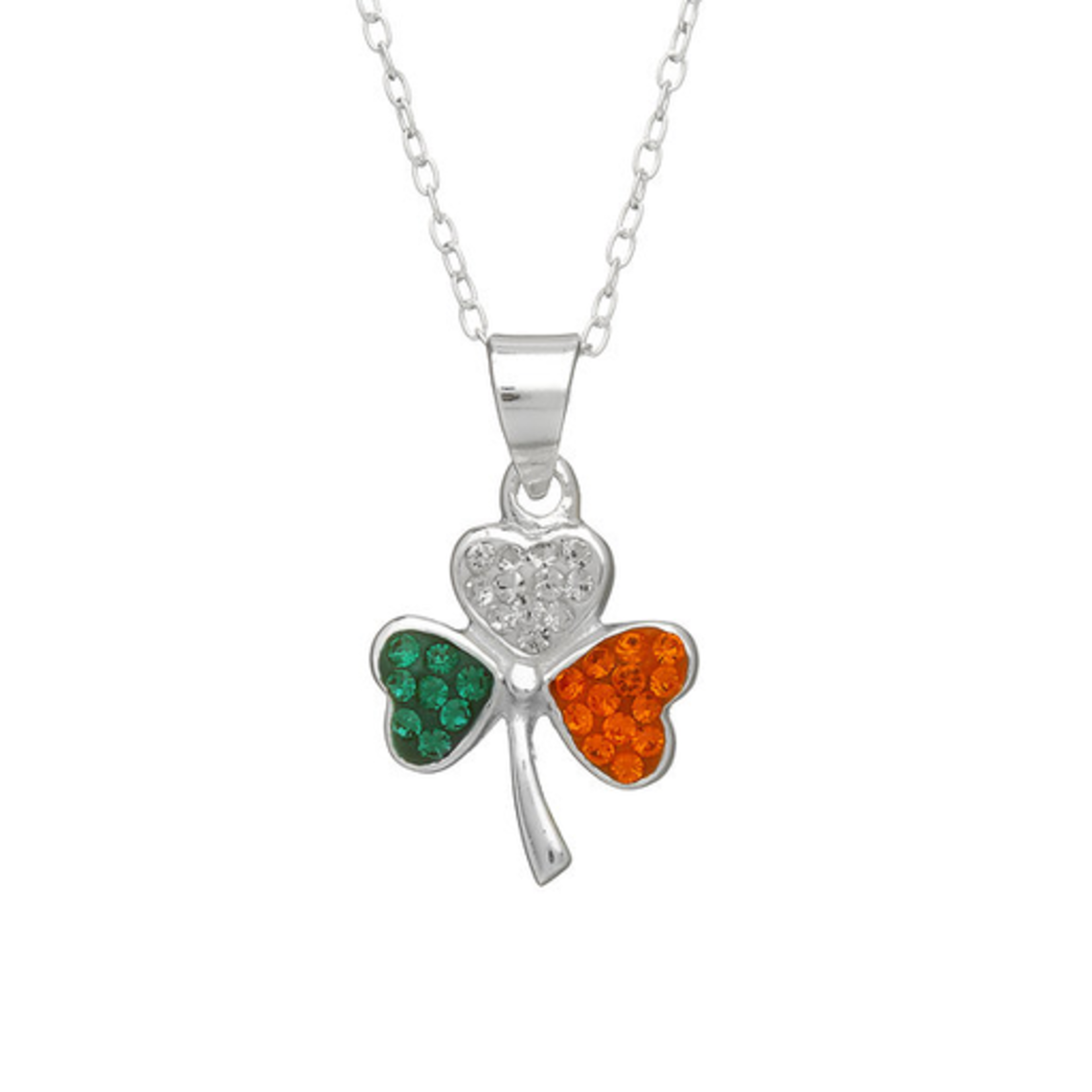PENDANTS & NECKLACES WOODS - STERLING SHAMROCK PENDANT with TRI-COLOR STONES