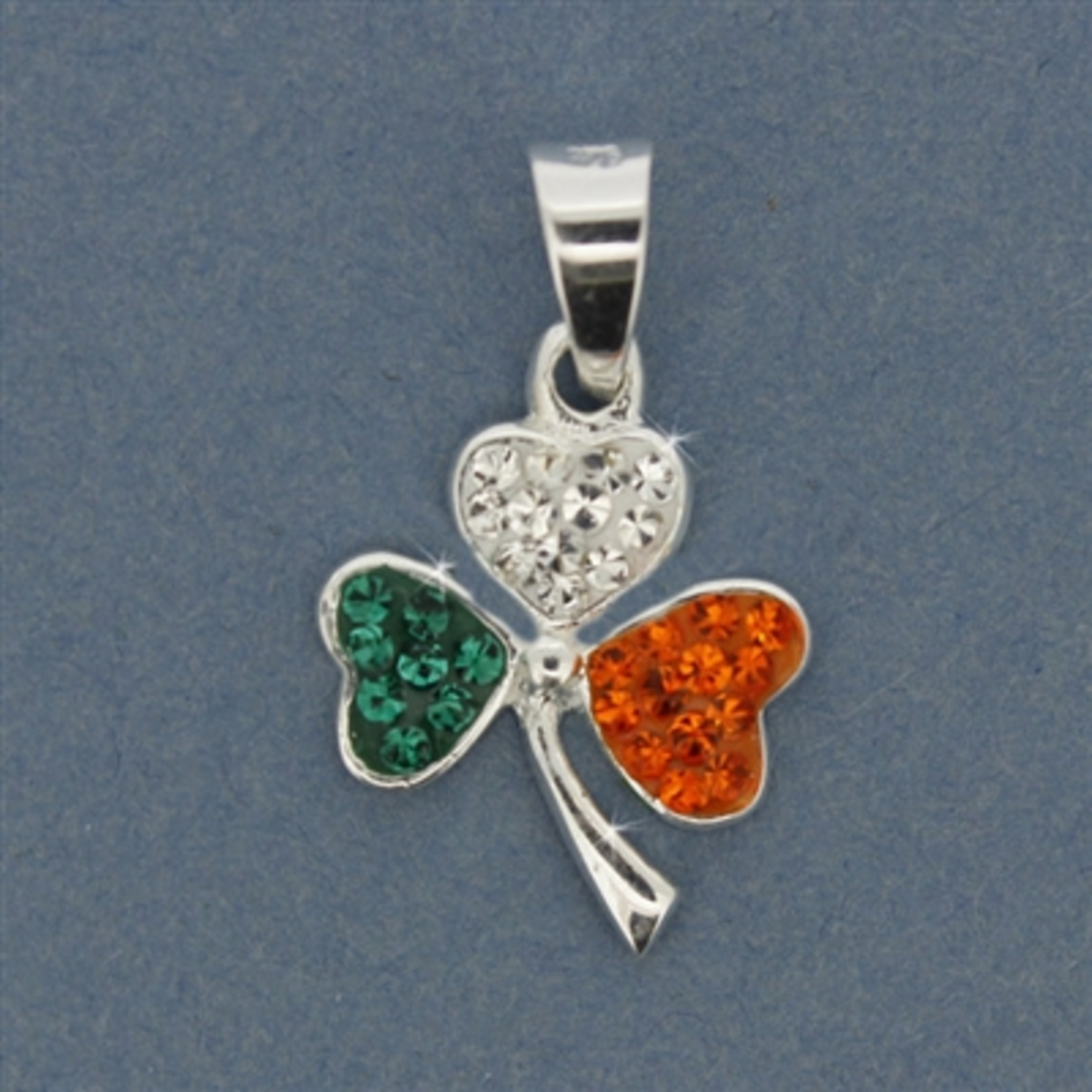 PENDANTS & NECKLACES WOODS - STERLING SHAMROCK PENDANT with TRI-COLOR STONES