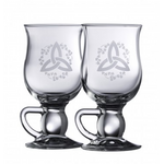 BARWARE GALWAY CRYSTAL IRISH COFFEE GLASSES - Trinity w. Shamrock (2)