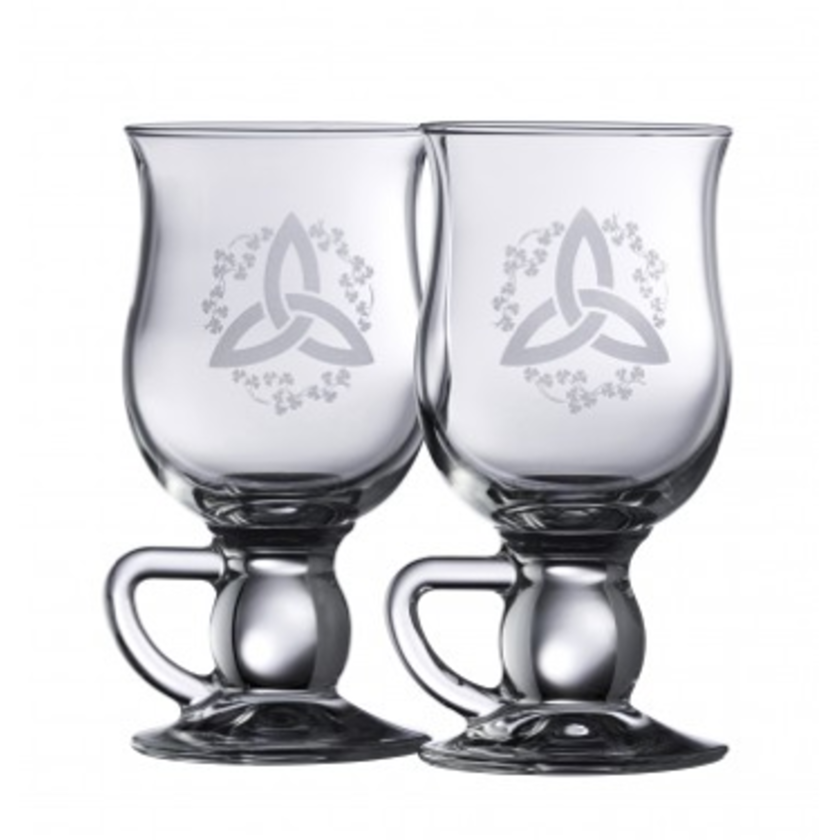 BARWARE GALWAY CRYSTAL IRISH COFFEE GLASSES - Trinity w. Shamrock (2)
