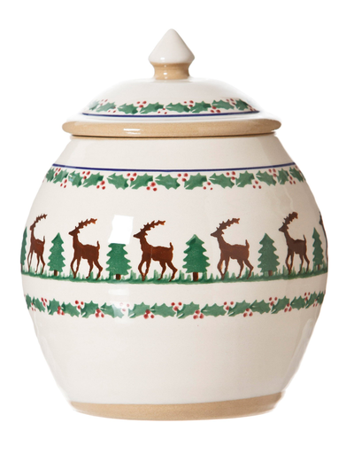 glass cookie jar with decorative deer