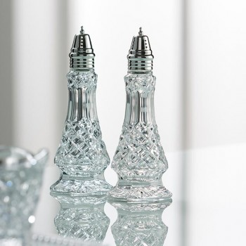 Pretty Glass Salt and Pepper Shaker Set With Fancy Silver Shaker Tops 