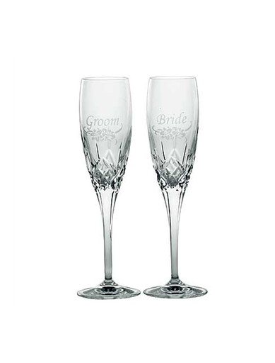 WEDDING FLUTES GALWAY CRYSTAL FLUTE PAIR - Bride & Groom