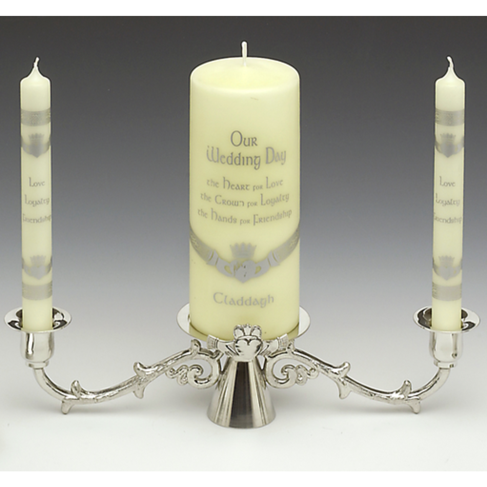 WEDDING ACCESSORIES MULLINGAR PEWTER CLADDAGH WEDDING UNITY CANDLE HOLDER