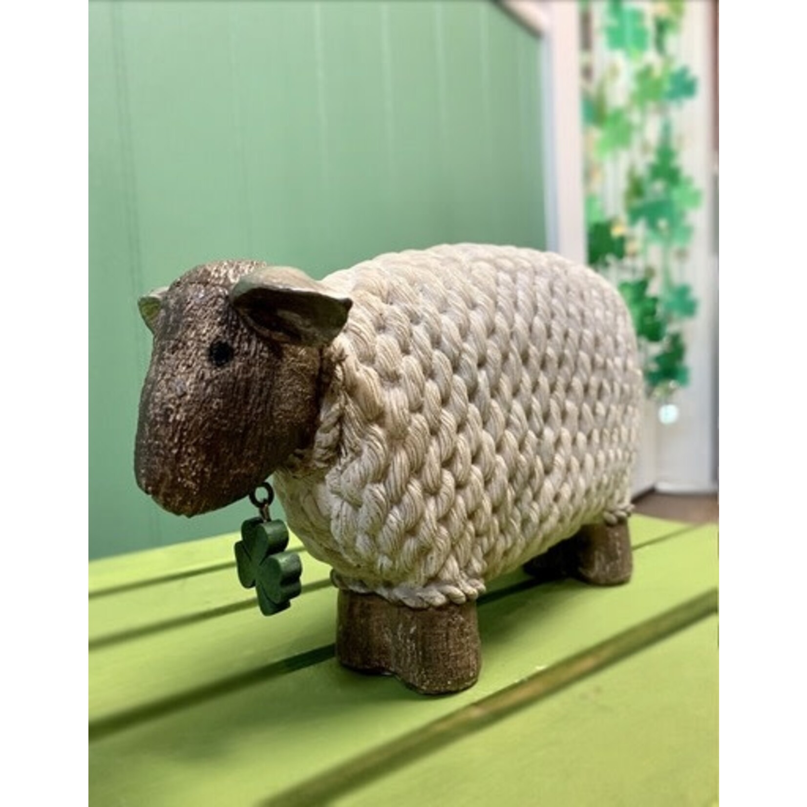 DECOR IRISH SHEEP w SHAMROCK CHARM DECOR