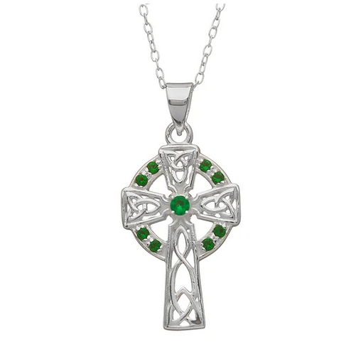 PENDANTS & NECKLACES WOODS - STERLING TRADITIONAL CELTIC CROSS w STONES