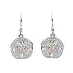 EARRINGS OCEAN STERLING SAND DOLLAR DROP EARRINGS w. RG & CRYSTALS