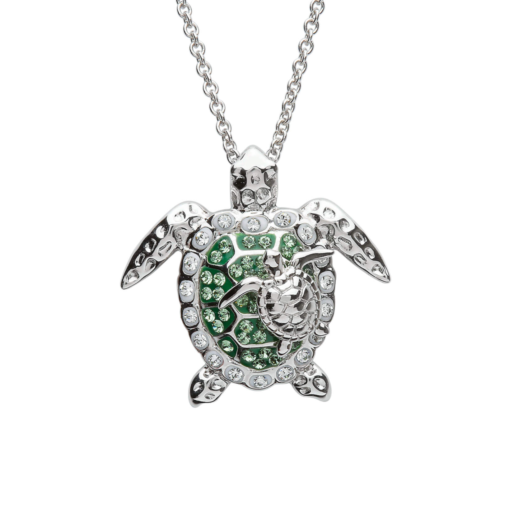 PENDANTS & NECKLACES OCEAN STERLING TURTLE PAIR PENDANT w. CRYSTALS