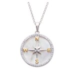 PENDANTS & NECKLACES OCEAN STERLING COMPASS PENDANT w. MOTHER of PEARL & CRYSTALS