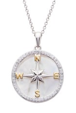 PENDANTS & NECKLACES OCEAN STERLING COMPASS PENDANT w. MOTHER of PEARL & CRYSTALS