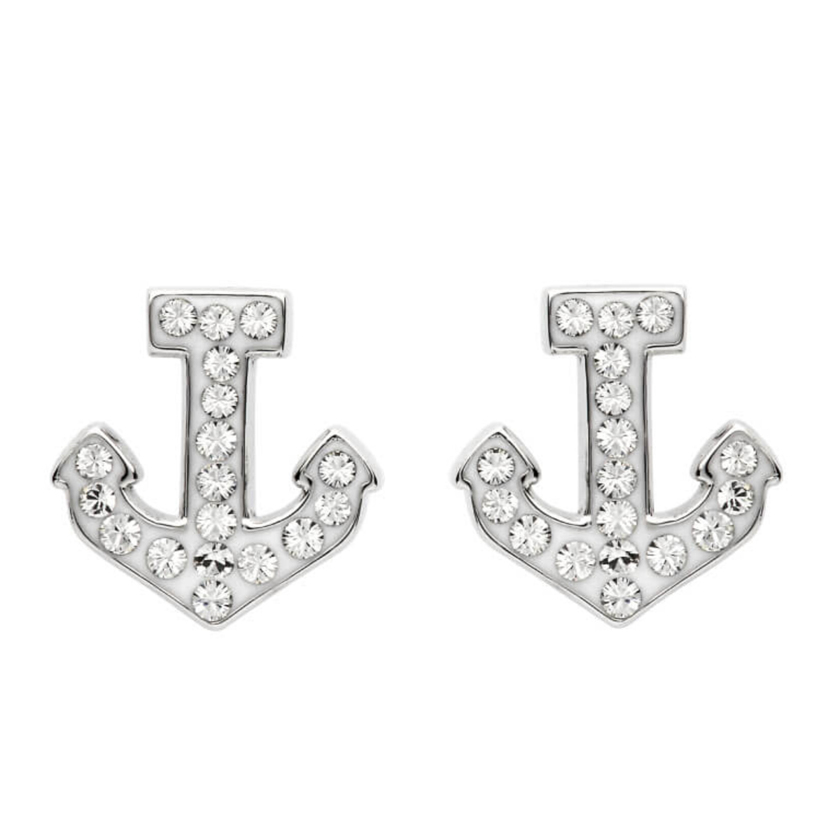 EARRINGS OCEAN STERLING ANCHOR STUD EARRINGS w. CRYSTALS