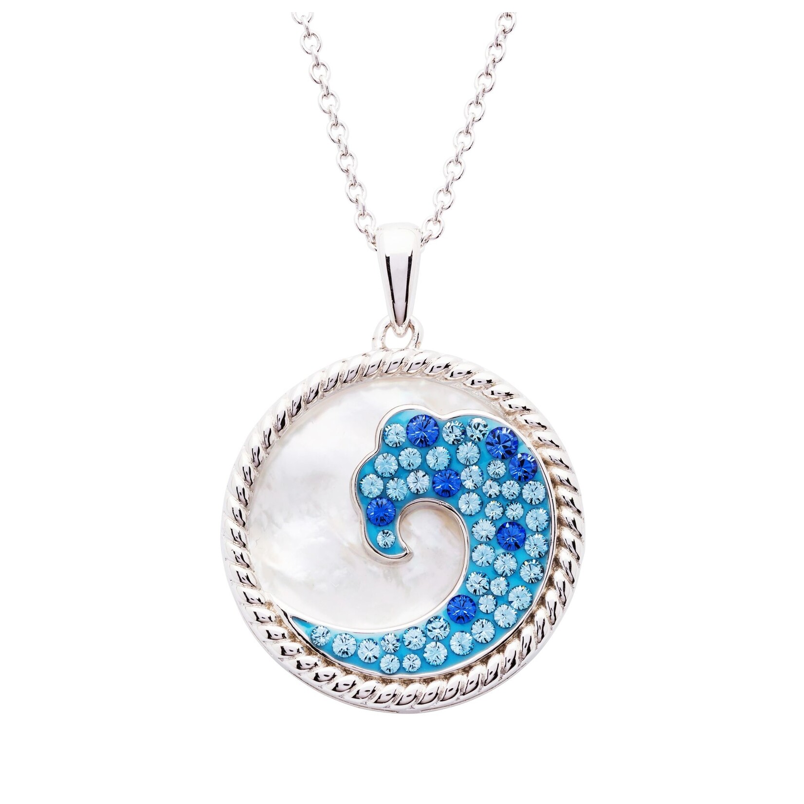 PENDANTS & NECKLACES OCEAN STERLING WAVE PENDANT w MOTHER of PEARL & CRYSTALS