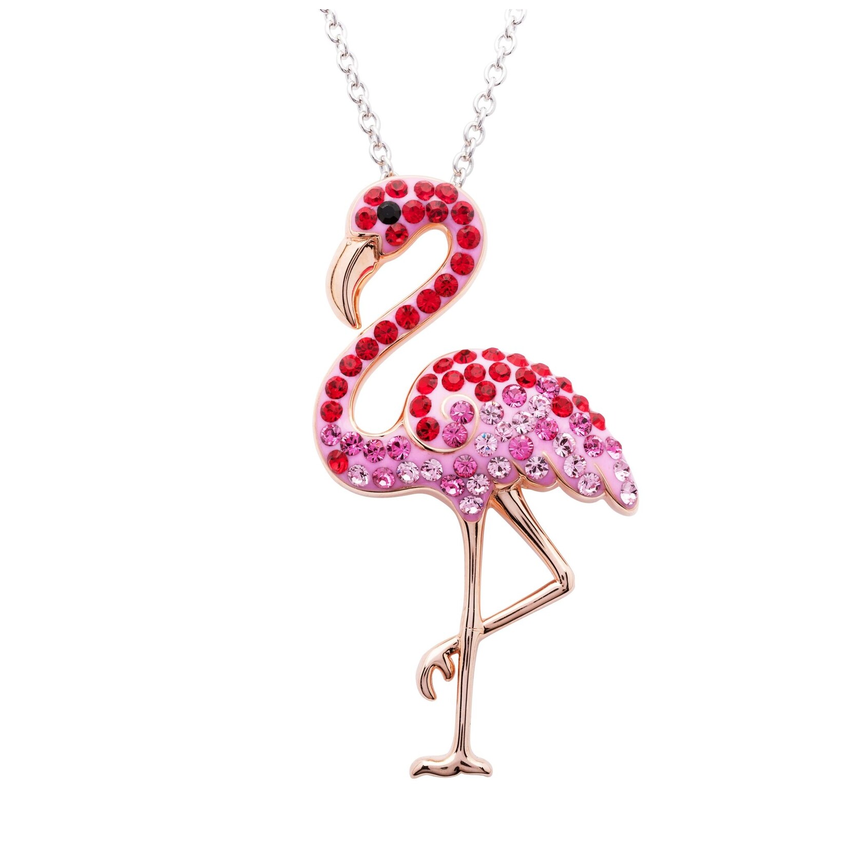 PENDANTS & NECKLACES OCEAN STERLING BRIGHT FLAMINGO PENDANT w/ RG PLATE & CRYSTALS
