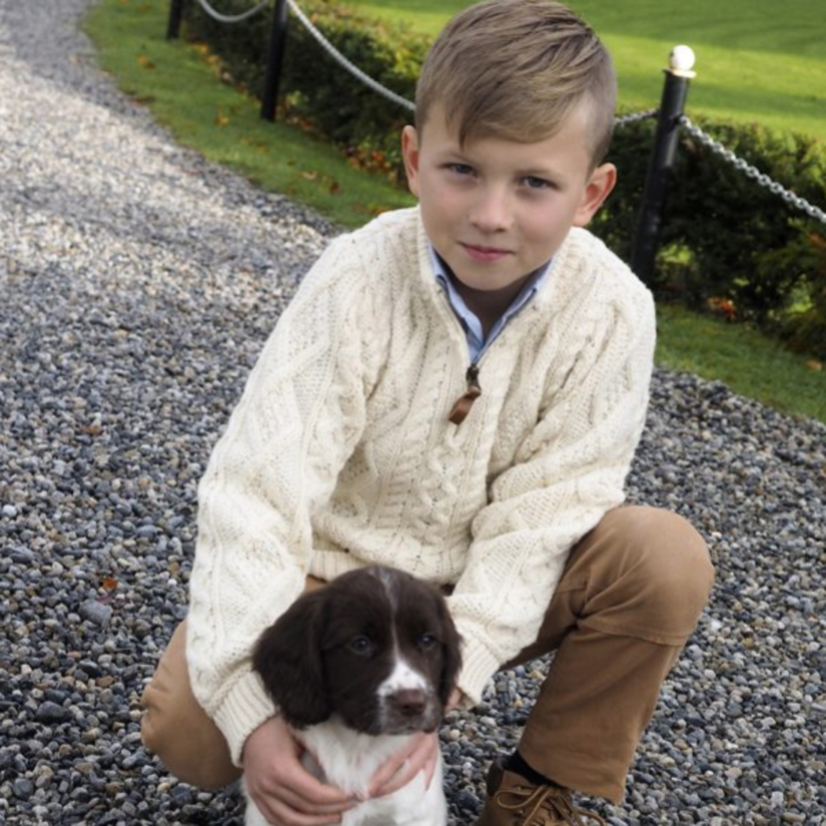 SWEATERS CHILDREN'S IRISH KNIT HALF-ZIP SWEATER - Natural