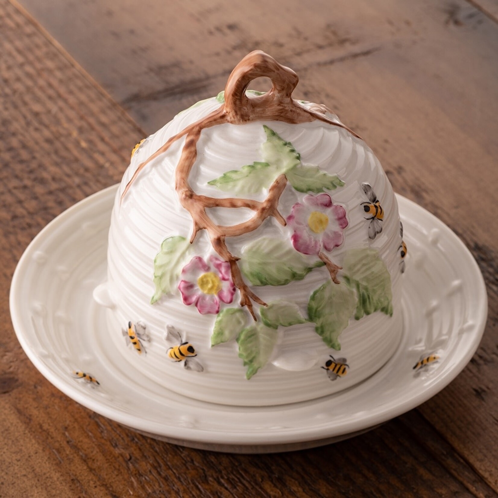 DECOR BELLEEK APPLEBLOSSOM HONEY POT w. DISH