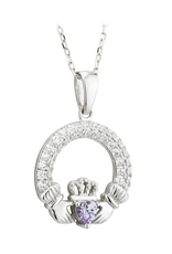 PENDANTS & NECKLACES SOLVAR STERLING & CRYSTAL CLADDAGH BIRTHSTONE PENDANT