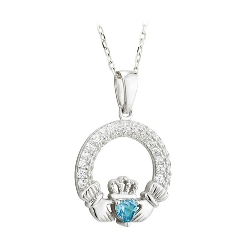 PENDANTS & NECKLACES SOLVAR STERLING & CRYSTAL CLADDAGH BIRTHSTONE PENDANT