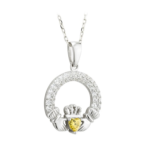 PENDANTS & NECKLACES SOLVAR STERLING & CRYSTAL CLADDAGH BIRTHSTONE PENDANT