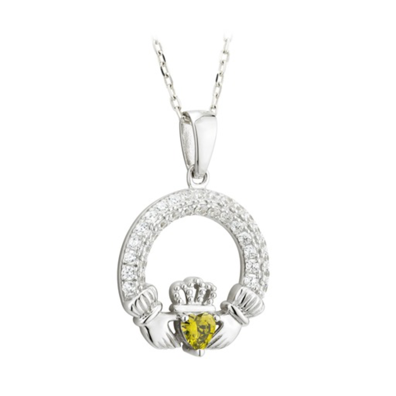 PENDANTS & NECKLACES SOLVAR STERLING & CRYSTAL CLADDAGH BIRTHSTONE PENDANT