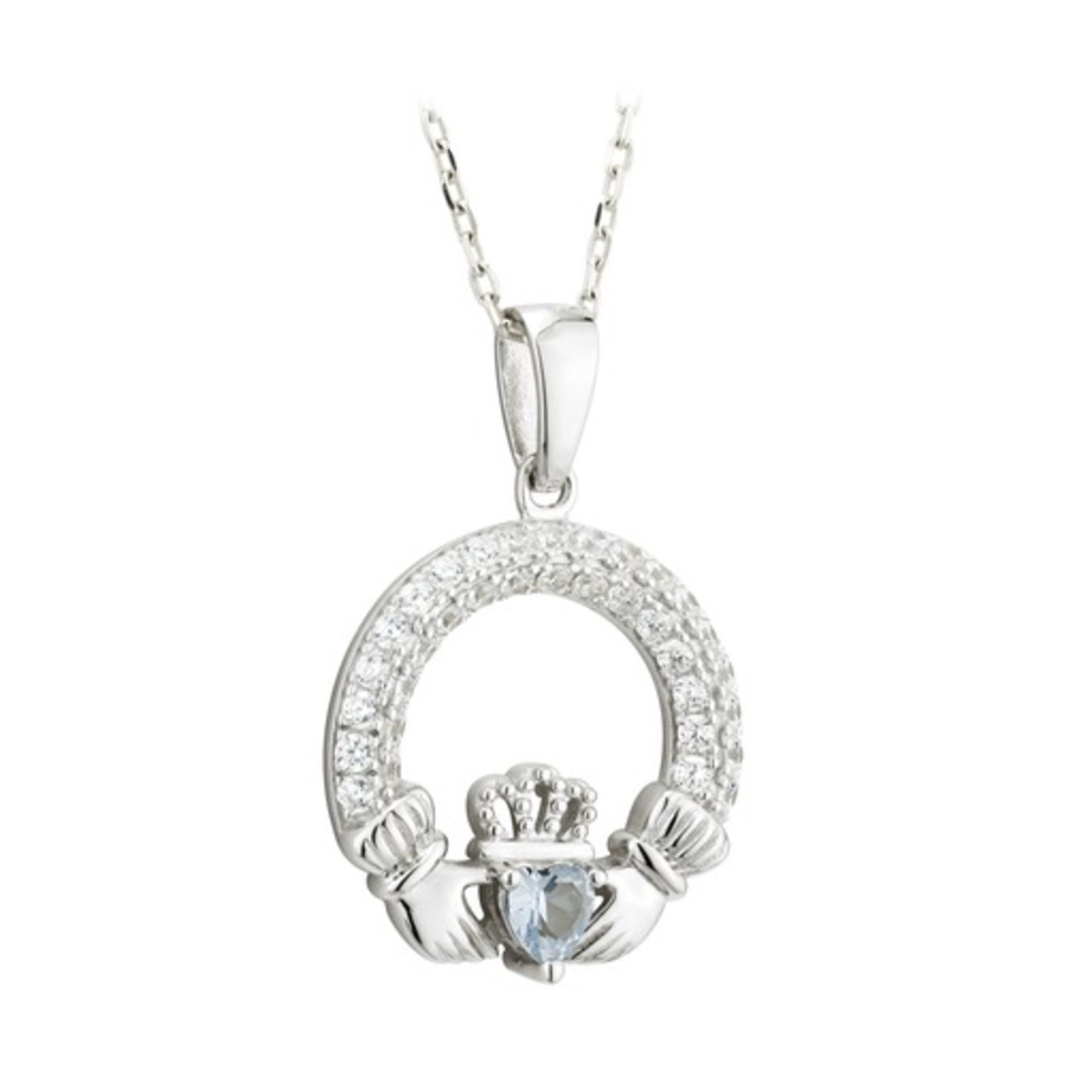 PENDANTS & NECKLACES SOLVAR STERLING & CRYSTAL CLADDAGH BIRTHSTONE PENDANT