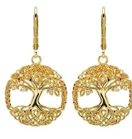 EARRINGS SHANORE 14K GOLD VERMEIL TREE OF LIFE DROP EARRINGS w/ SET CZs