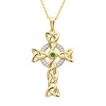 PENDANTS & NECKLACES SHANORE 14K GOLD VERMEIL CELTIC CROSS PENDANT w/ Grn&Wht CZs