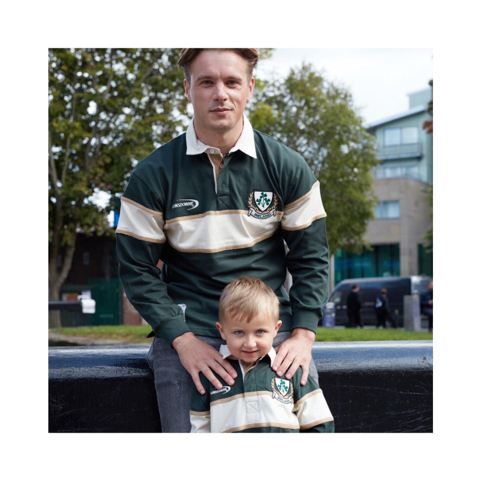 KIDS CLOTHES CLEARANCE: LANSDOWNE KIDS LONG SLEEVE RUGBY - Bottle Grn/Natural :FINAL SALE