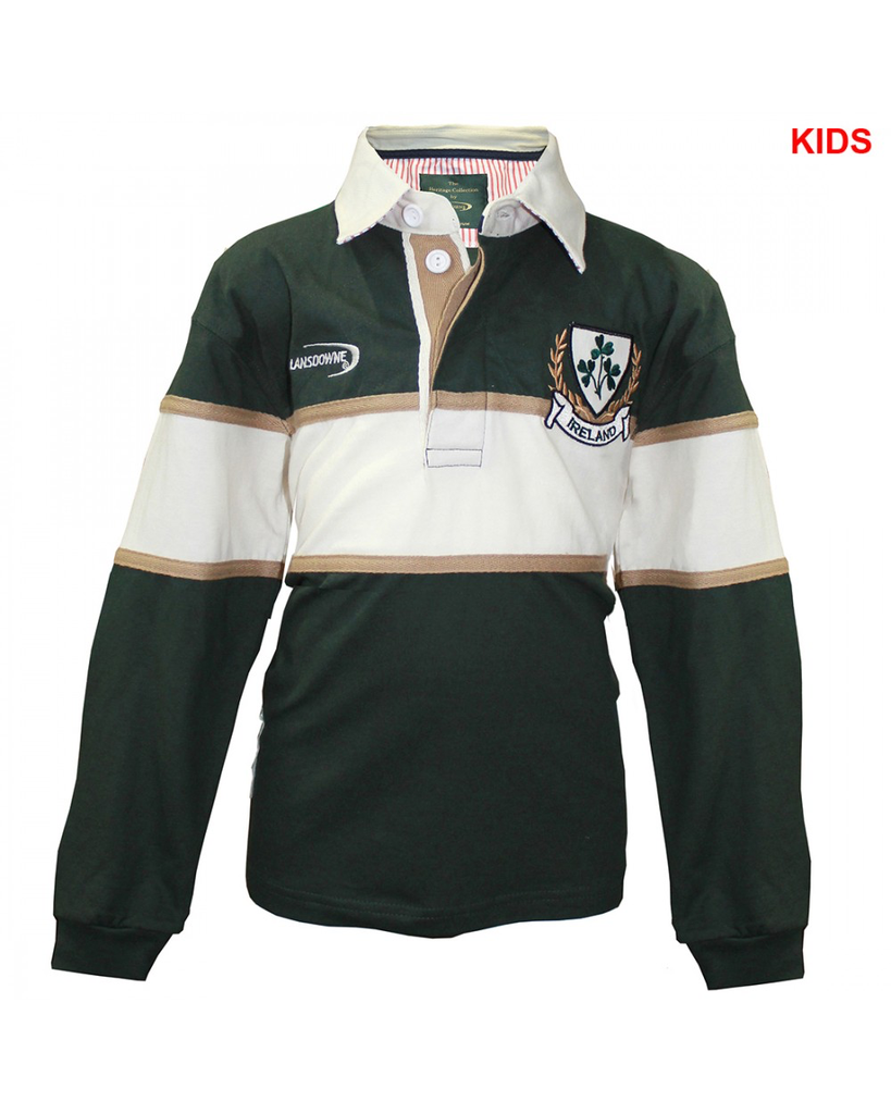 LANSDOWNE KIDS LONG SLEEVE RUGBY - Bottle Grn/Natural