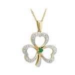 PENDANTS & NECKLACES SOLVAR 14K SHAMROCK PENDANT w. DIAMOND & EMERALD
