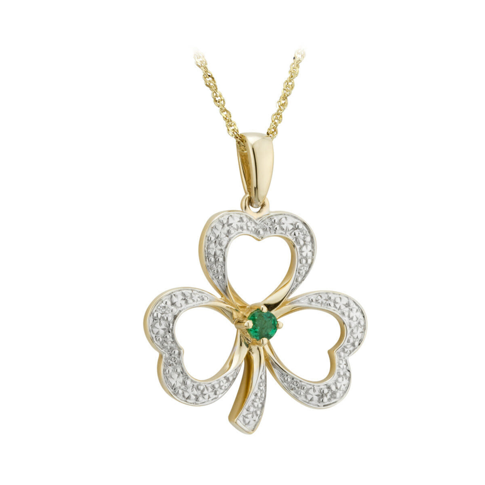 PENDANTS & NECKLACES SOLVAR 14K SHAMROCK PENDANT w. DIAMOND & EMERALD