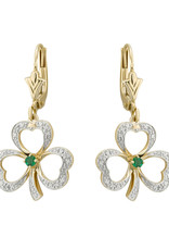 EARRINGS SOLVAR 14K SHAMROCK EARRINGS w. DIAMOND & EMERALD