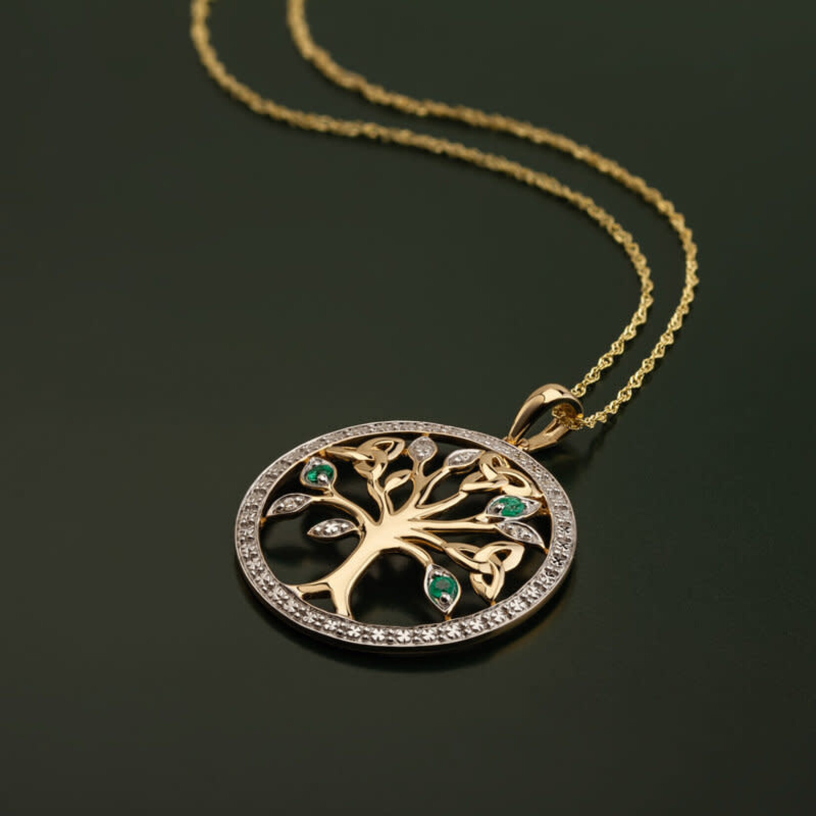 PENDANTS & NECKLACES SOLVAR 14K TREE OF LIFE PENDANT w. DIAMOND & EMERALD