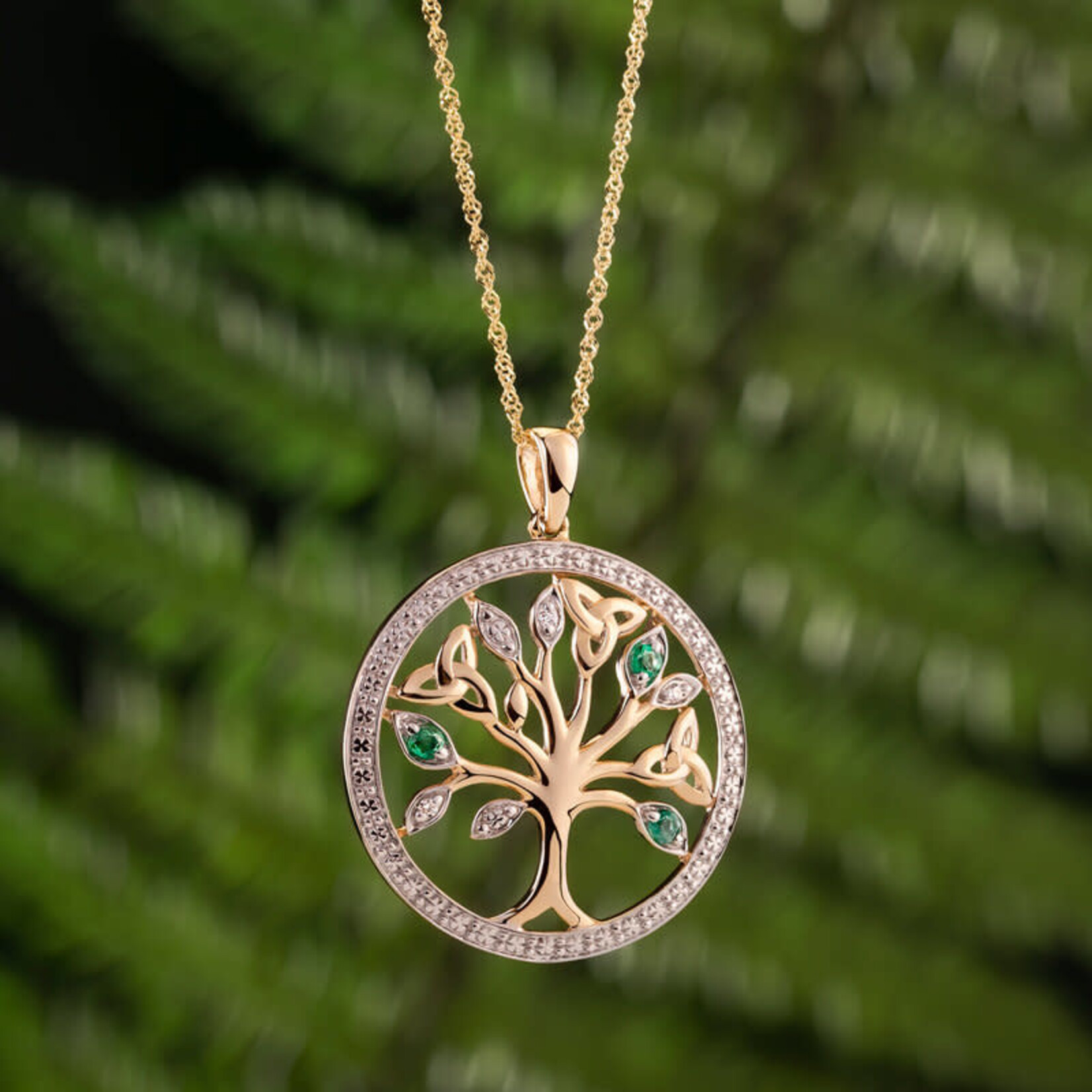 PENDANTS & NECKLACES SOLVAR 14K TREE OF LIFE PENDANT w. DIAMOND & EMERALD