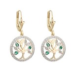 EARRINGS SOLVAR 14K TREE OF LIFE EARRINGS w. DIAMOND & EMERALD