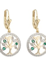 EARRINGS SOLVAR 14K TREE OF LIFE EARRINGS w. DIAMOND & EMERALD