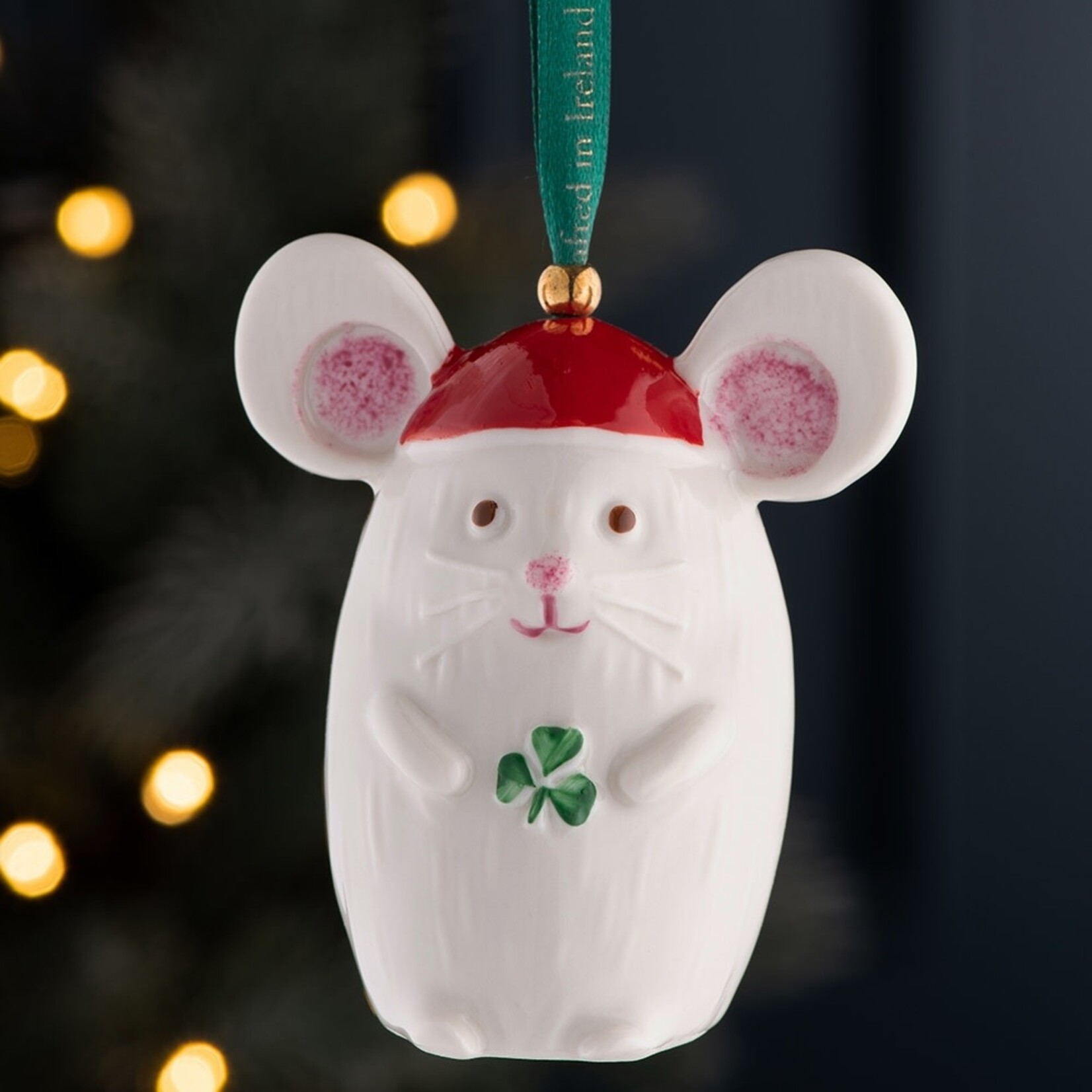 ORNAMENTS BELLEEK ORNAMENT - 'Not a Creature Stirring' Mouse