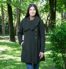 LADIES HOODED IRISH SWEATER with SIDE ZIP - Thundra - Irish Crossroads