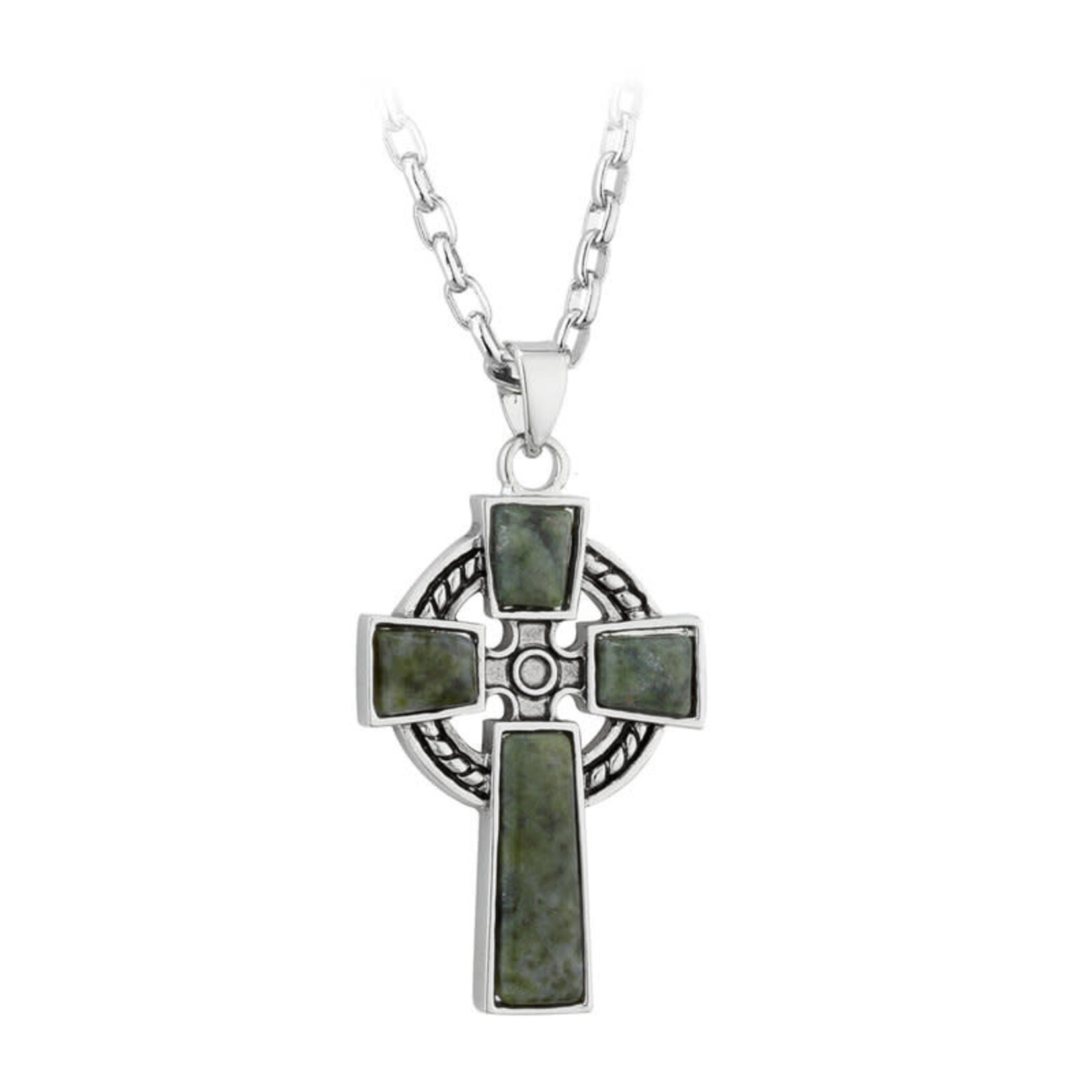 PENDANTS & NECKLACES SOLVAR RHODIUM PLATE & CONNEMARA CELTIC CROSS PENDANT