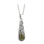 PENDANTS & NECKLACES SOLVAR RHODIUM PLATE & CONNEMARA TEARDROP PENDANT w. TRINITY KNOTS
