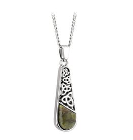 PENDANTS & NECKLACES SOLVAR RHODIUM PLATE & CONNEMARA TEARDROP PENDANT w. TRINITY KNOTS