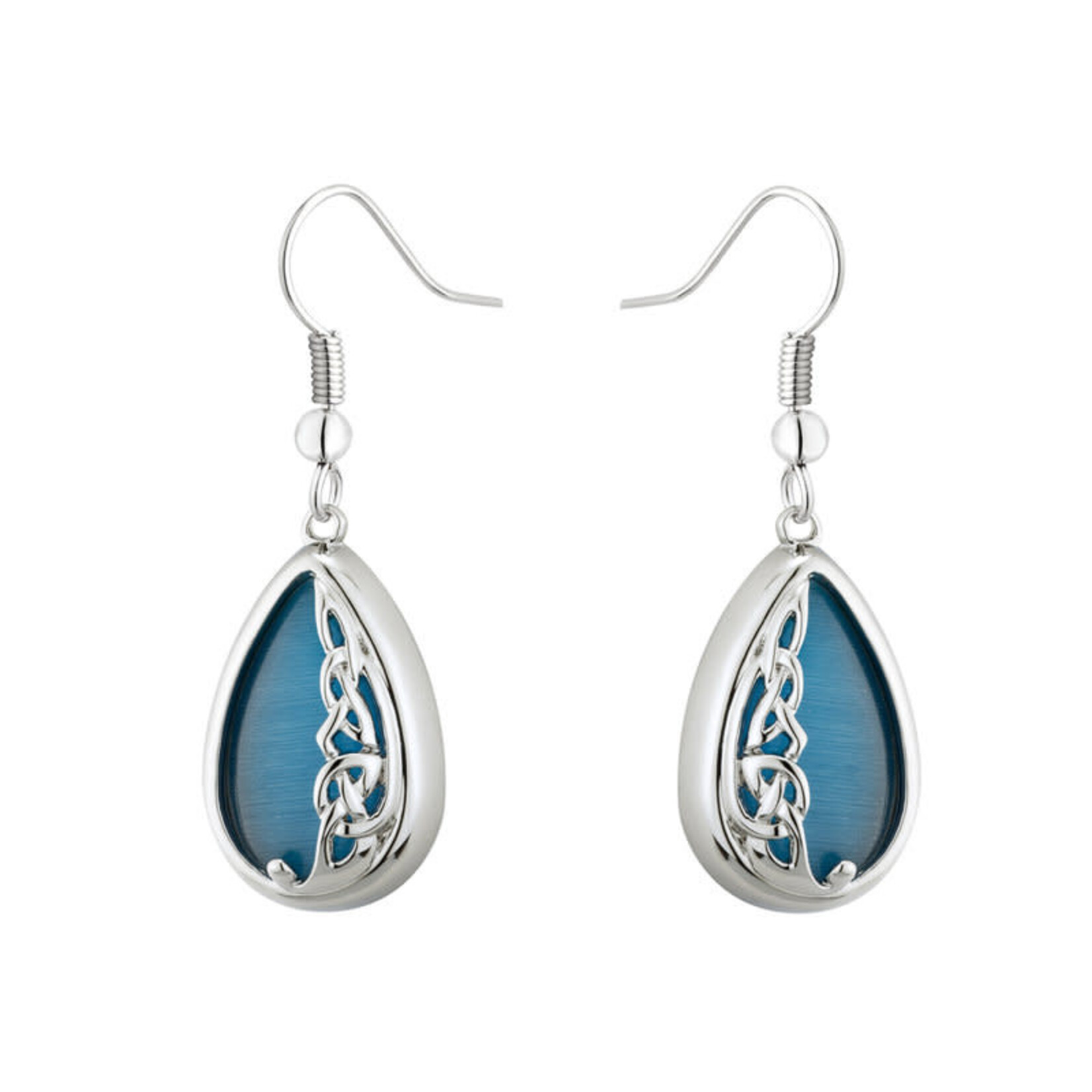 EARRINGS SOLVAR RHODIUM PLATE BoK CAT EYE EARRINGS - Aqua