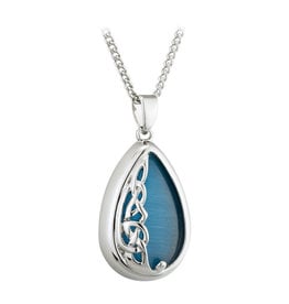 PENDANTS & NECKLACES SOLVAR RHODIUM PLATE BoK CAT EYE PENDANT - Aqua